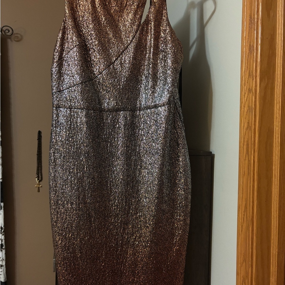 Guess Sleeveless Sequin Ombre Midi Dress in Silver and Bronze - Picture 4 of 8